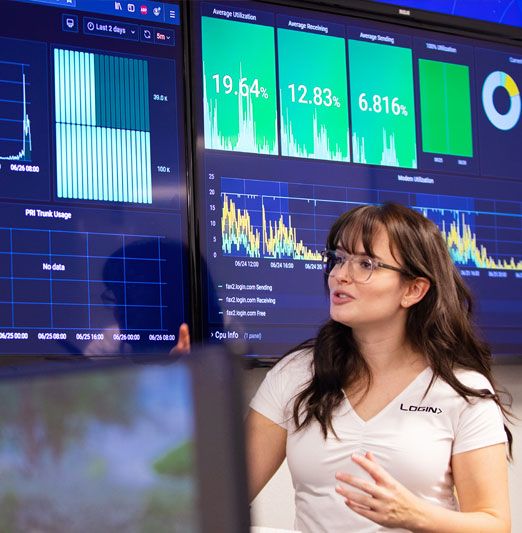 Employee explaining networking service details